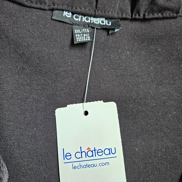 Le Chateau black midi dress with sash rushed shawl collar faux wrap 14/XL/XXL - Picture 13 of 16